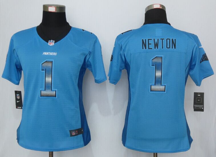 Nike Panthers 1 Cam Newton Blue Pro Line Fashion Strobe Women Jersey