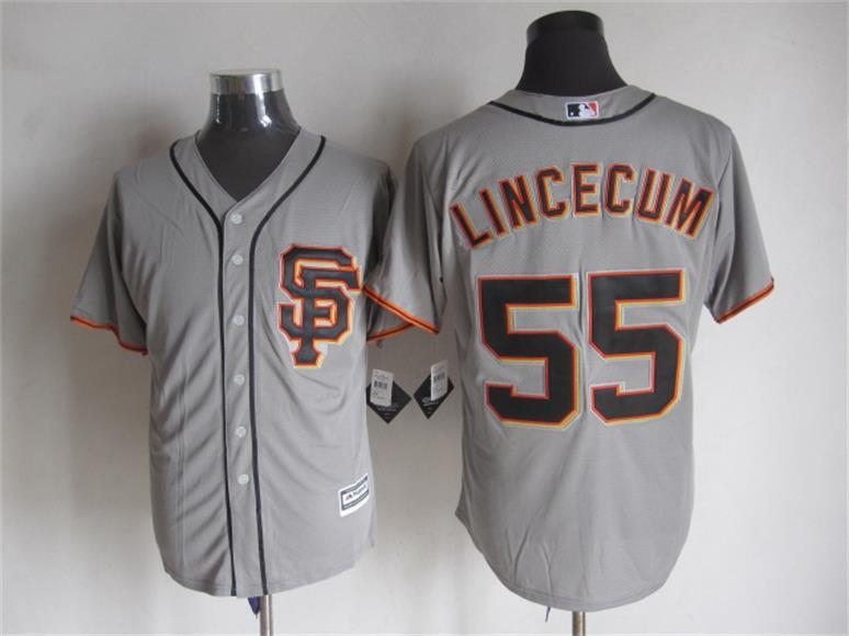 Giants 55 Tim Lincecum Grey New Cool Base Road 2 Jersey
