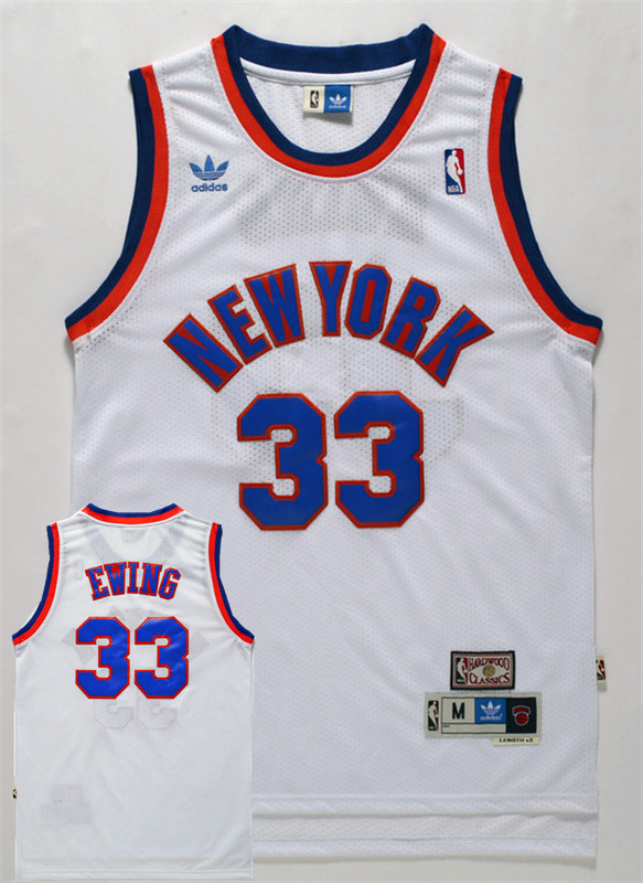 Knicks 33 Patrick Ewing White Hardwood Classics Jersey - Click Image to Close