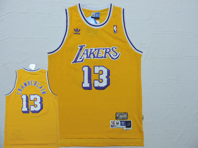 Lakers 13 Wilt Chamberlain Yellow Hardwood Classics Jersey