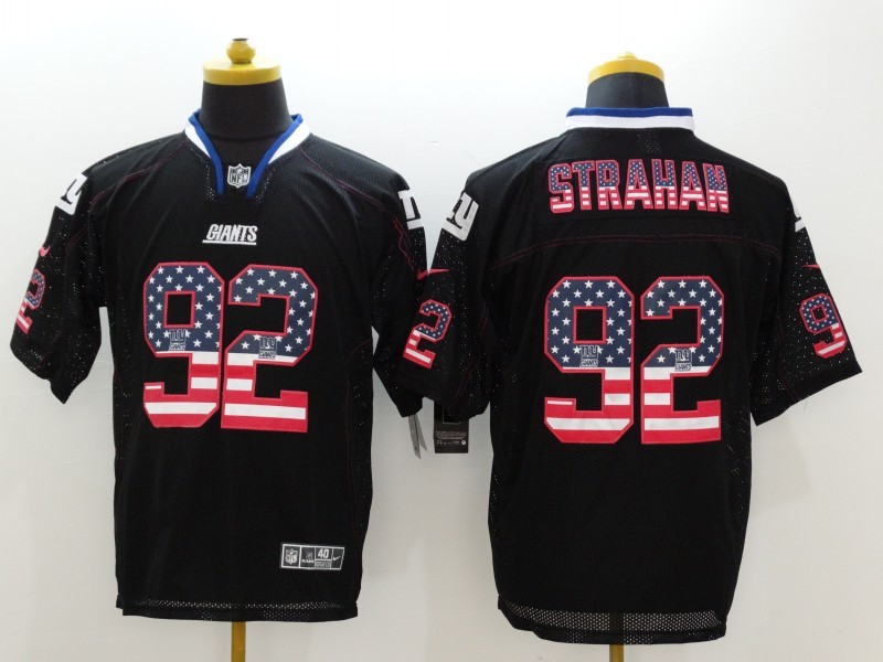 Nike Giants 92 Michael Strahan Black USA Flag Elite Jersey