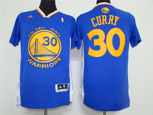 Warriors 30 Stephen Curry Blue Short Sleeve Jersey