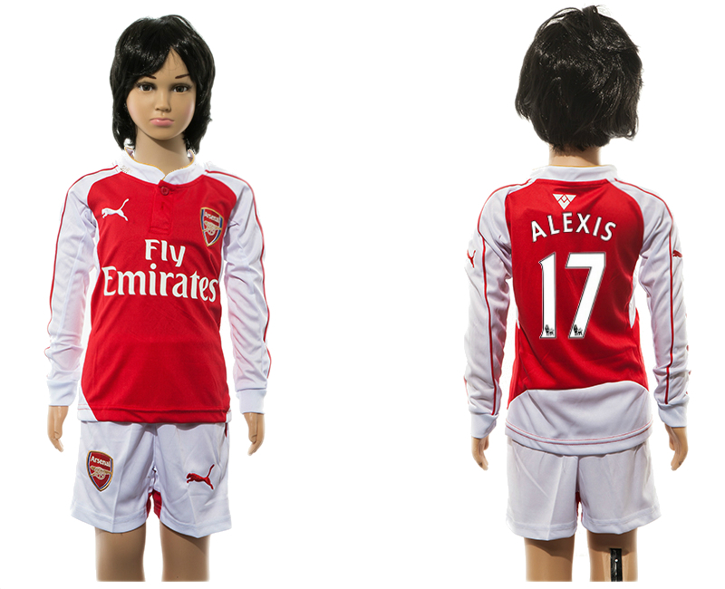 2015-16 Arsenal 17 ALEXIS Home Youth Long Sleeve Jersey