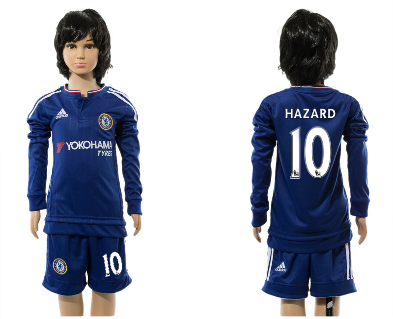 2015-16 Chelsea 10 HAZARD Home Youth Long Sleeve Jersey