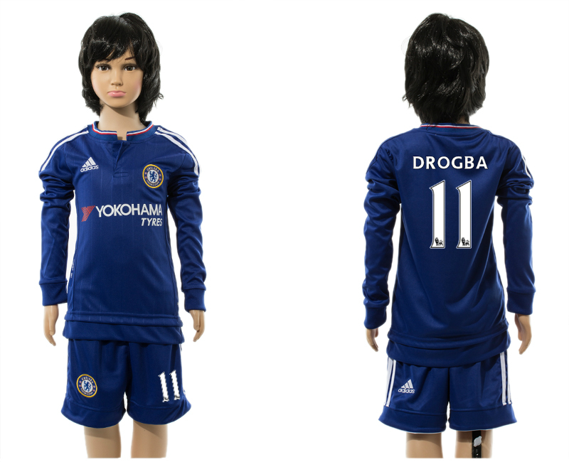 2015-16 Chelsea 11 DROGBA Home Youth Long Sleeve Jersey