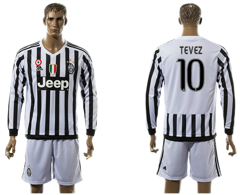2015-16 Juventus 10 TEVEZ Home Long Sleeve Jersey
