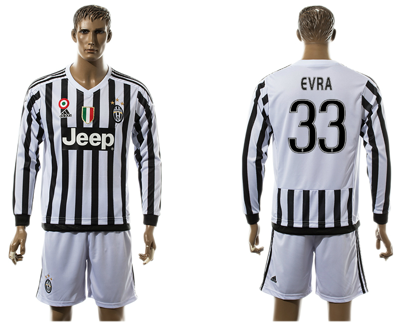 2015-16 Juventus 33 EVRA Home Long Sleeve Jersey