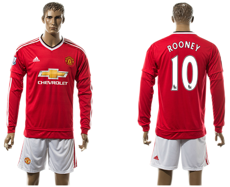 2015-16 Manchester United 0 ROONEY Home Long Sleeve Jersey