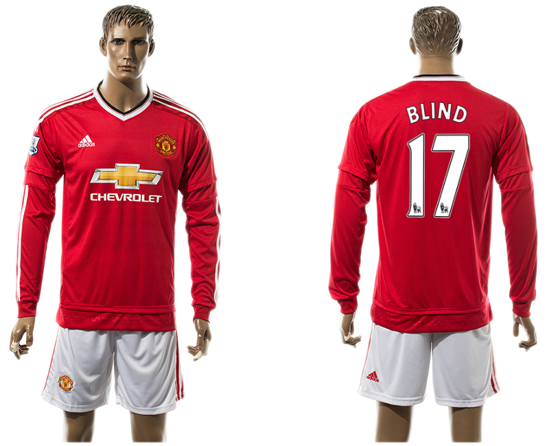 2015-16 Manchester United 17 BLIND Home Long Sleeve Jersey