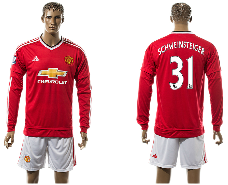 2015-16 Manchester United 31 SCHWEINSTEIGER Home Long Sleeve Jersey