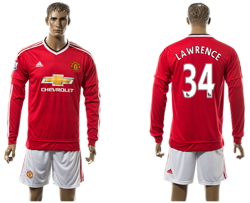 2015-16 Manchester United 34 LAWRENCE Home Long Sleeve Jersey