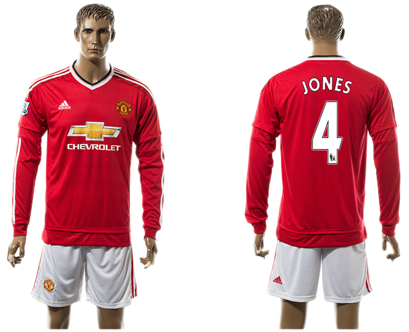 2015-16 Manchester United 4 JONES Home Long Sleeve Jersey