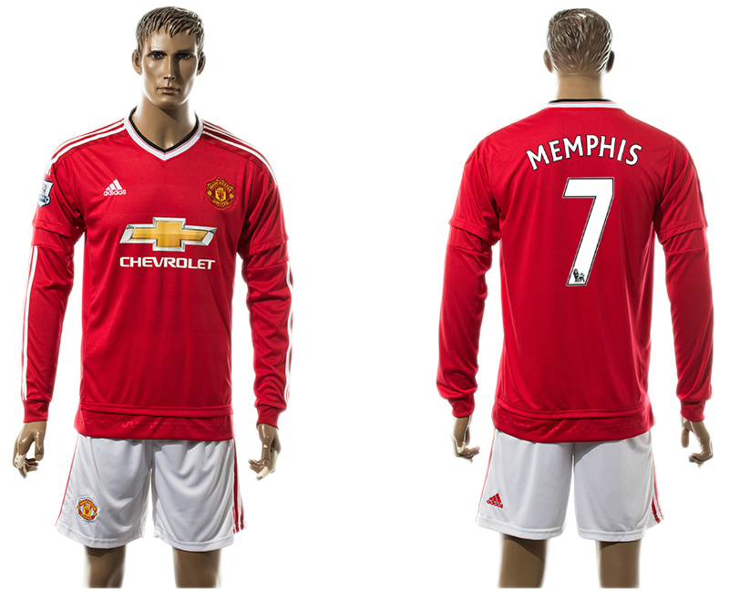 2015-16 Manchester United 7 MEMPHIS Home Long Sleeve Jersey