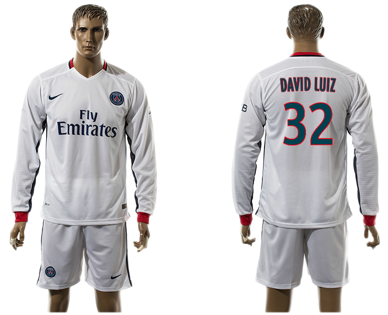 2015-16 Paris Saint-Germain 32 DAVID LUIZ Away Long Sleeve Jersey
