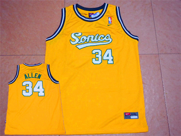 SuperSonics 34 Ray Allen Yellow Throwback Jersey