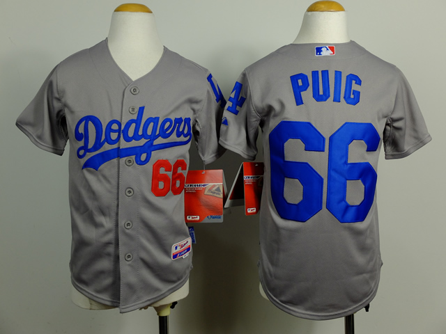 Dodgers 66 Puig Grey Youth Cool Base Jersey
