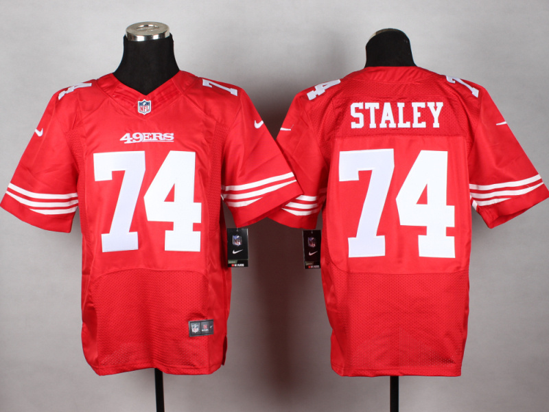 Nike 49ers 74 Staley Red Elite Jersey