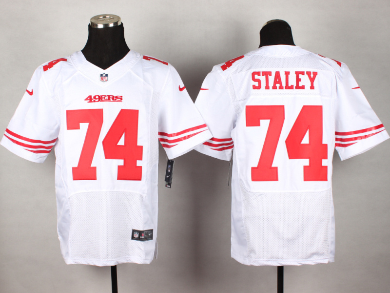 Nike 49ers 74 Staley White Elite Jersey