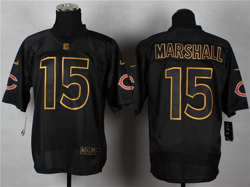 Nike Bears 15 Marshall Black Elite 2014 Pro Gold Lettering Fashion Jerseys
