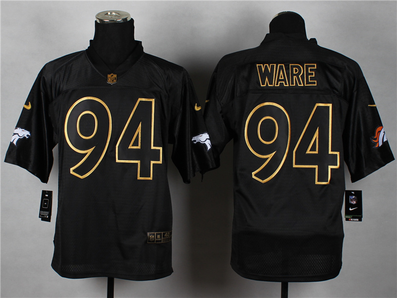Nike Broncos 94 Ware Black Elite 2014 Pro Gold Lettering Fashion Jerseys