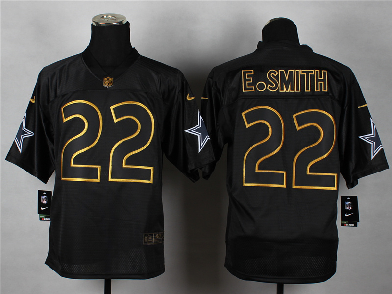 Nike Cowboys 22 E.Smith Black Elite 2014 Pro Gold Lettering Fashion Jerseys