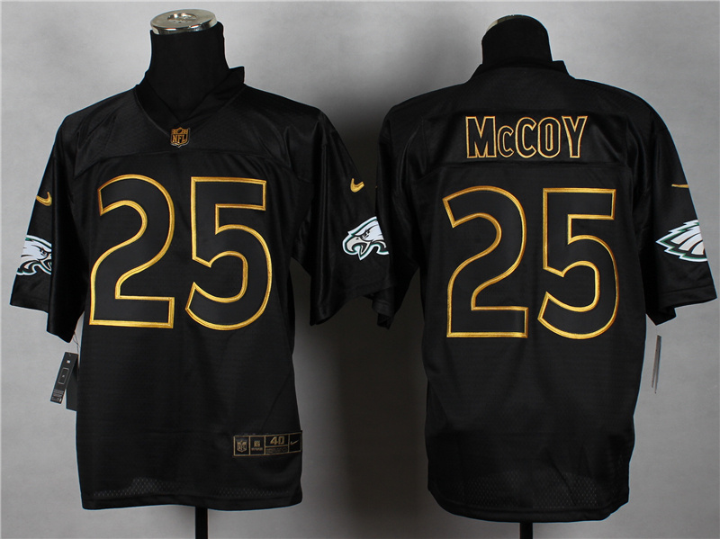 Nike Eagles 25 McCoy Black Elite 2014 Pro Gold Lettering Fashion Jerseys