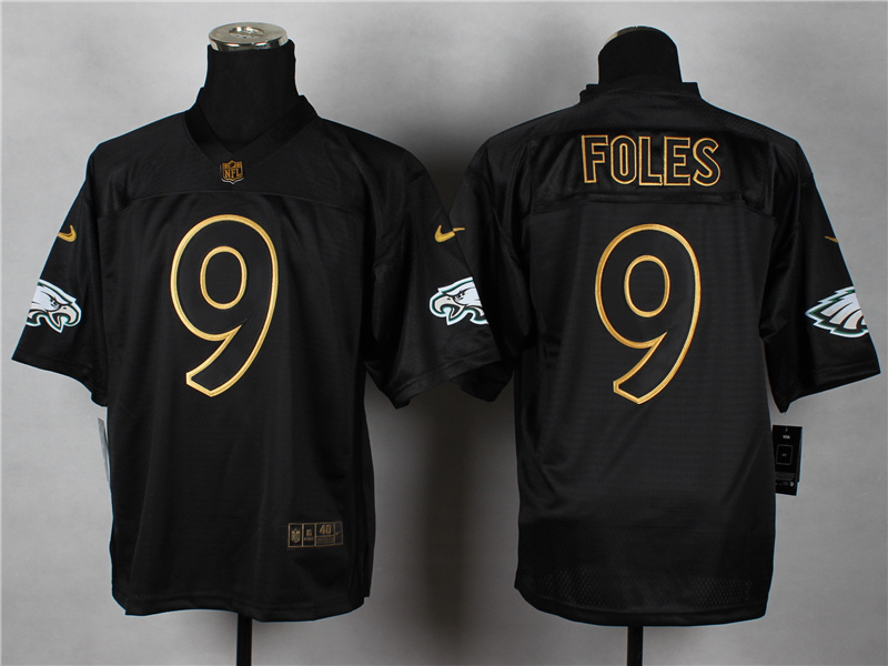 Nike Eagles 9 Foles Black Elite 2014 Pro Gold Lettering Fashion Jerseys
