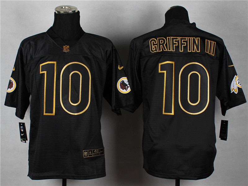 Nike Redskins 10 Griffin III Black Elite 2014 Pro Gold Lettering Fashion Jerseys