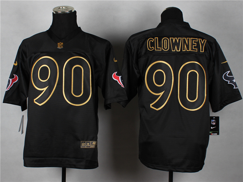 Nike Texans 90 Clowney Black Elite 2014 Pro Gold Lettering Fashion Jerseys