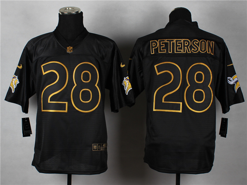 Nike Vikings 28 Peterson Black Elite 2014 Pro Gold Lettering Fashion Jerseys