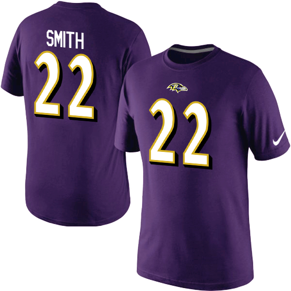 Nike Ravens 22 Smith Player Name & Number T-Shirt Purple2