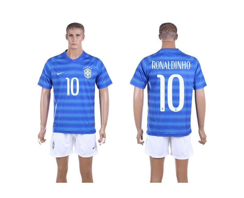 Brazil 10 Ronaldinho 2014 World Cup Away Soccer Jersey