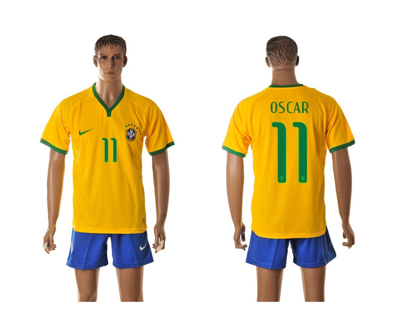 Brazil 11 Oscar 2014 World Cup Home Soccer Jersey