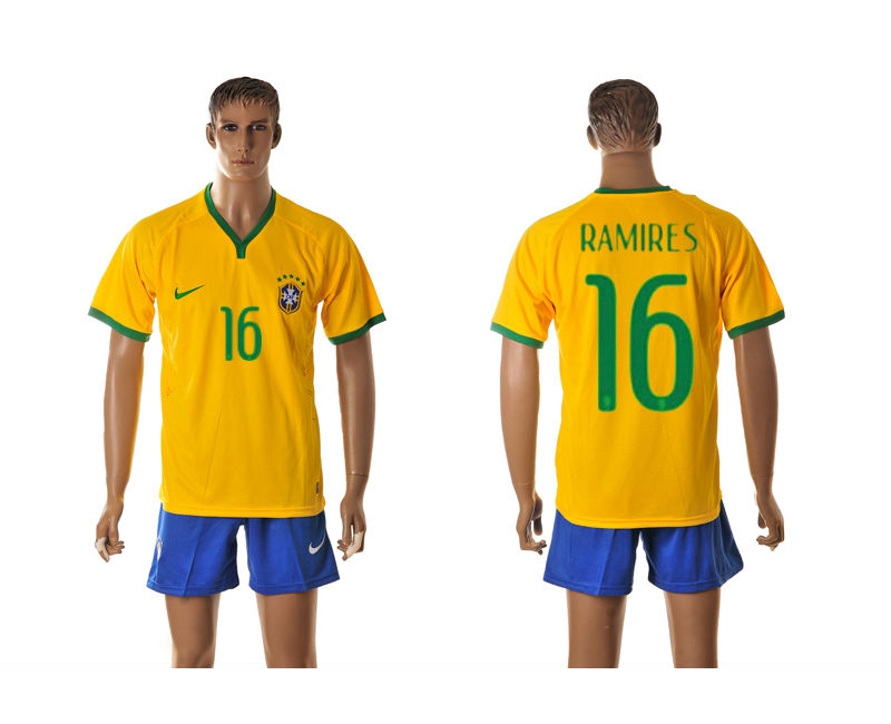 Brazil 16 Ramires 2014 World Cup Home Soccer Jersey