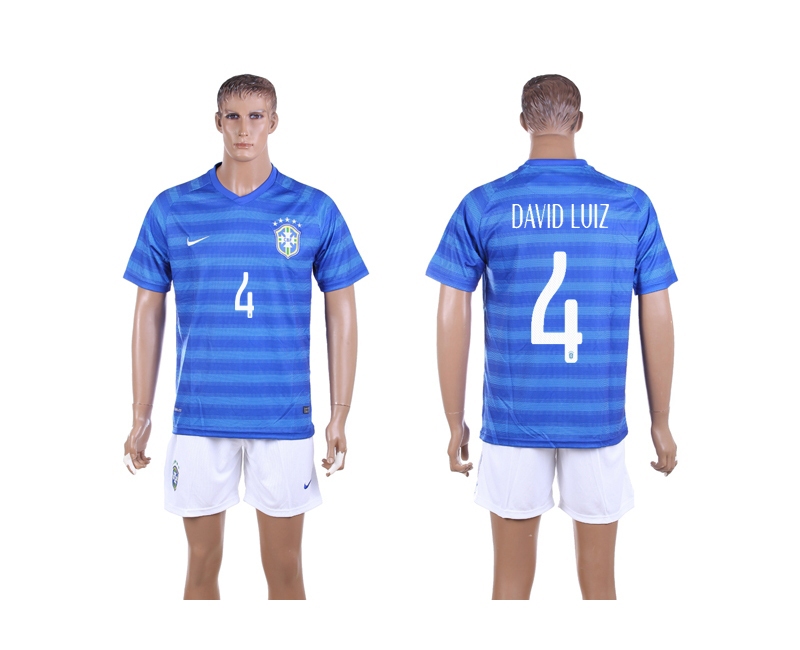 Brazil 4 David Luiz 2014 World Cup Away Soccer Jersey