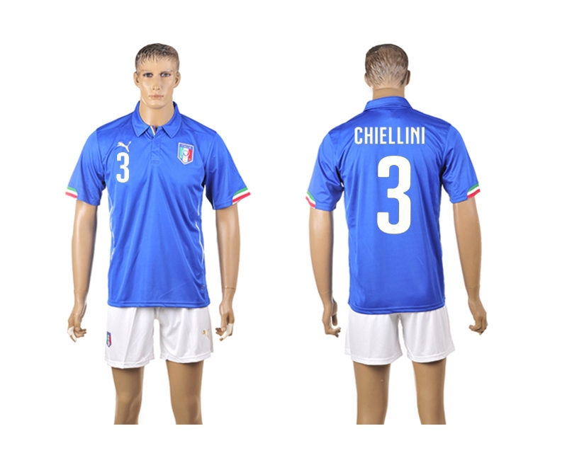 Italy 3 Chiellini 2014 World Cup Home Soccer Jersey