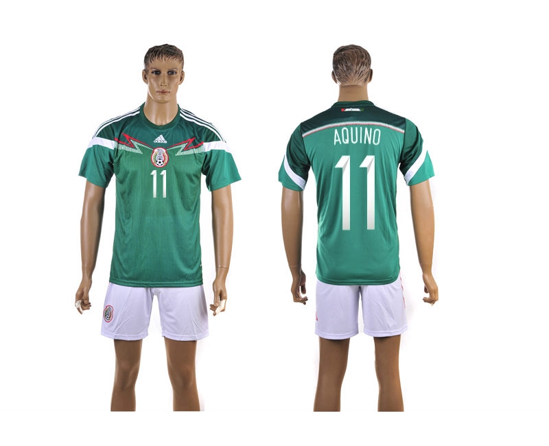 Mexico 11 Aquino 2014 World Cup Home Soccer Jersey