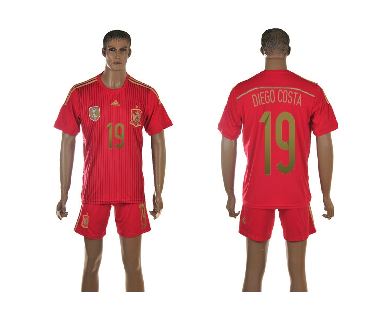 Spain 19 Diego Costa 2014 World Cup Home Soccer Jersey