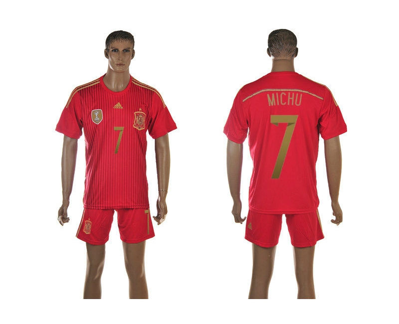 Spain 7 Michu 2014 World Cup Home Soccer Jersey
