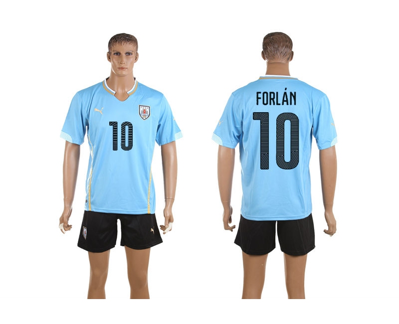 Uruguay 10 Forlan 2014 World Cup Home Soccer Jersey