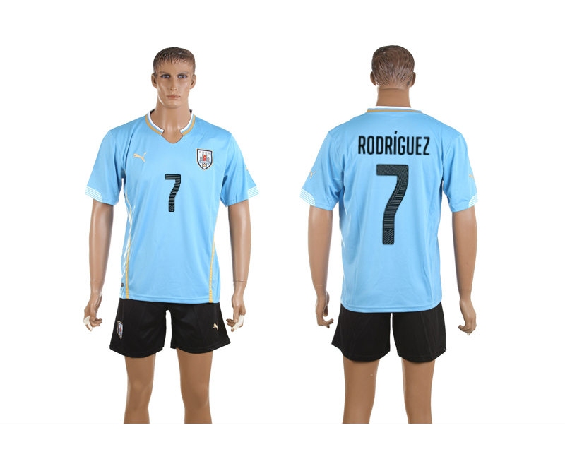 Uruguay 7 Rodriguez 2014 World Cup Home Soccer Jersey