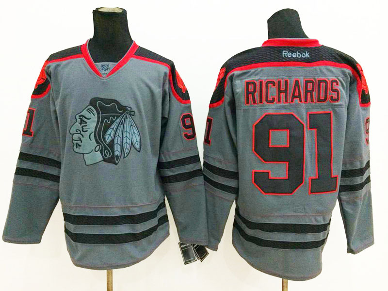 Blackhawks 91 Richards Charcoal Cross Check Premier Fashion Jerseys