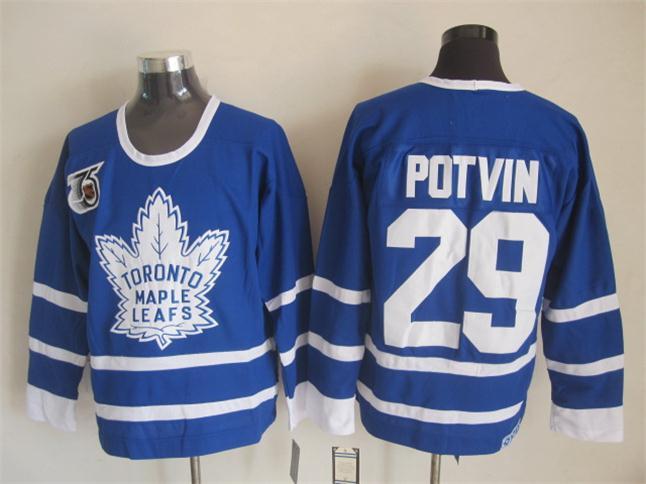 Maple Leafs 29 Potvin Blue NHL 75th Anniversary Jerseys