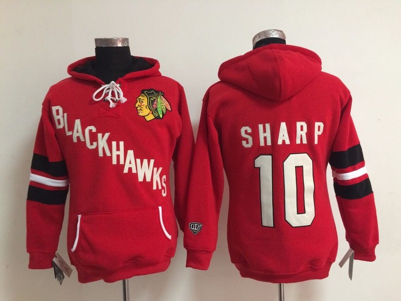 Blackhawks 10 Sharp Red Women All Stitched Hooded Sweatshirt - Click Image to Close