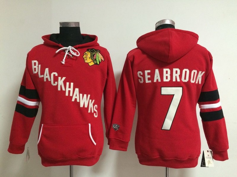 Blackhawks 7 Seabrook Red Women All Stitched Hooded Sweatshirt