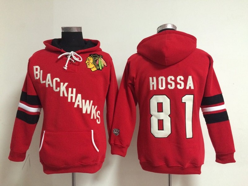 Blackhawks 81 Hossa Red Women All Stitched Hooded Sweatshirt