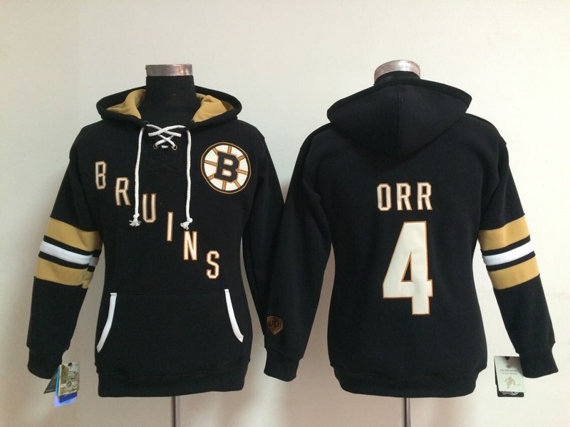 Bruins 4 Orr Black Women All Stitched Hooded Sweatshirt - Click Image to Close