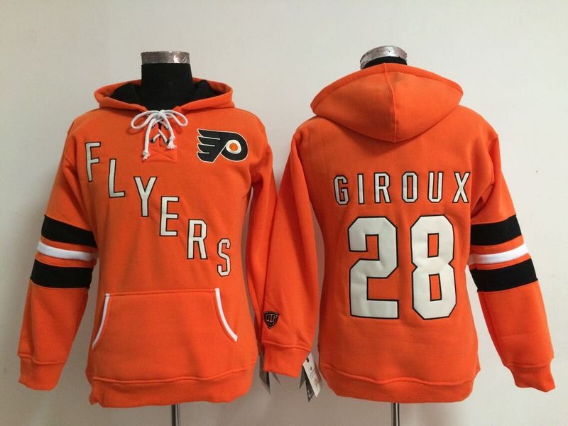 Flyers 28 Giroux Orange Women All Stitched Hooded Sweatshirt
