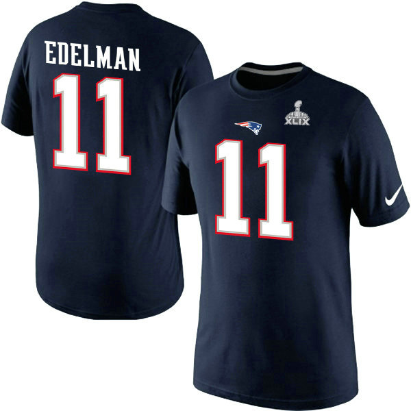 Nike Patriots 11 Edelman Blue 2015 Super Bowl XLIX T Shirts