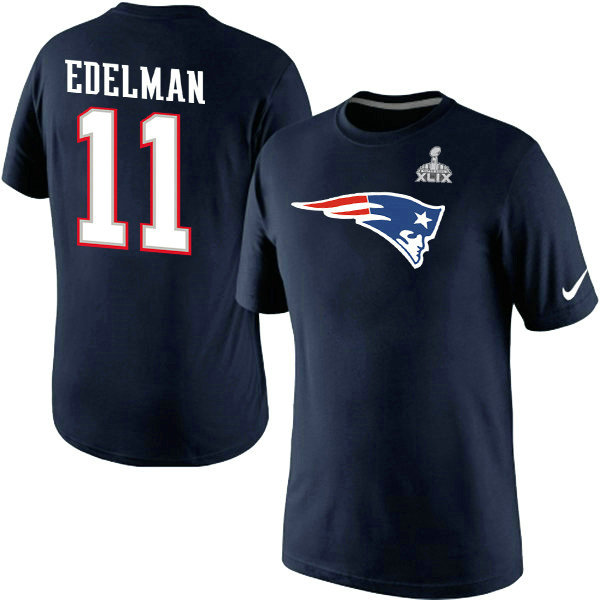 Nike Patriots 11 Edelman Blue 2015 Super Bowl XLIX T Shirts2